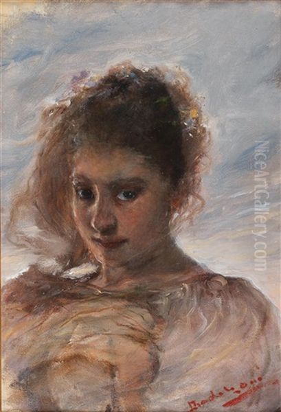 Portrait Of A Young Woman Against A Background Of Clouds Oil Painting by Otto Baditz