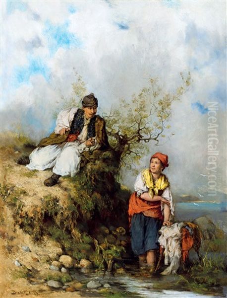 Courtship Oil Painting by Otto Baditz