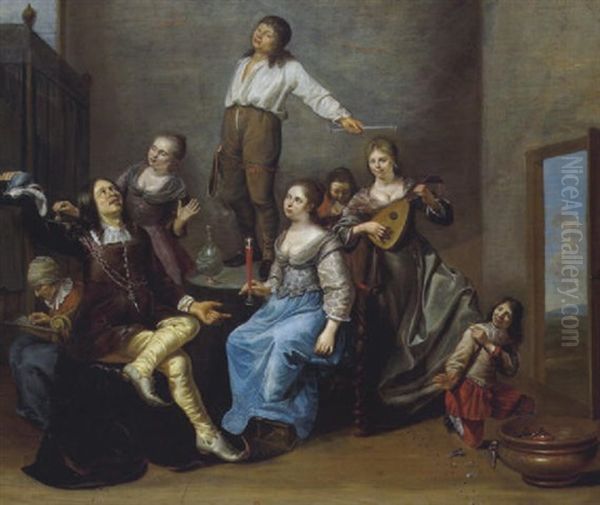 Frohliche Gesellschaft Bei Musik Und Spiel Oil Painting by Johan Baeck