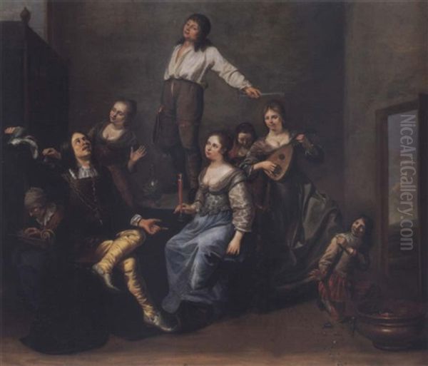 A Merry Company Oil Painting by Johan Baeck