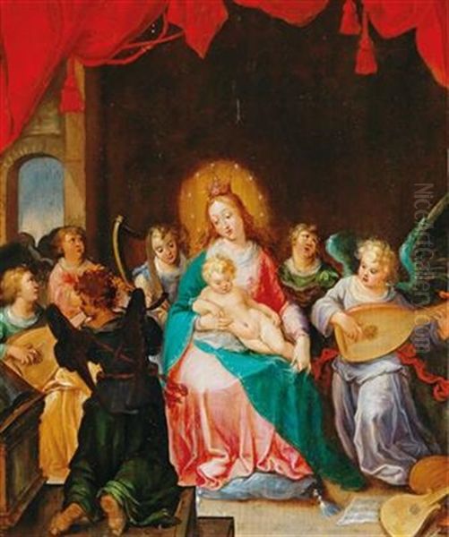 The Virgin And Child With Angels Making Music Oil Painting by Cornelis de Baellieur the Elder