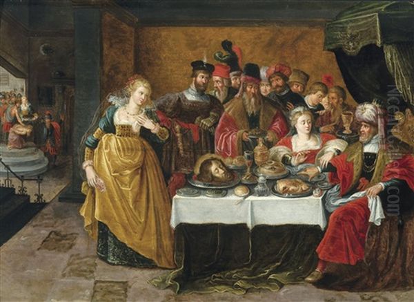 Salome Offering The Head Of St John The Baptist Oil Painting by Cornelis de Baellieur the Elder