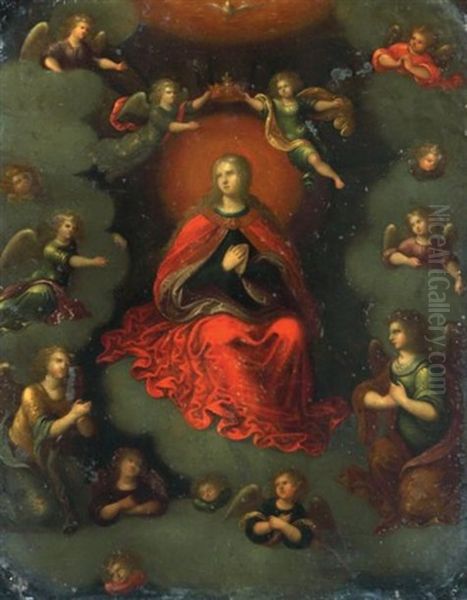 Vierge En Gloire Entouree D'anges Et De Cherubins Oil Painting by Cornelis de Baellieur the Elder