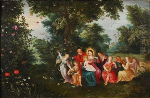 La Sainte Famille Entouree D'anges Musiciens Oil Painting by Cornelis de Baellieur the Elder