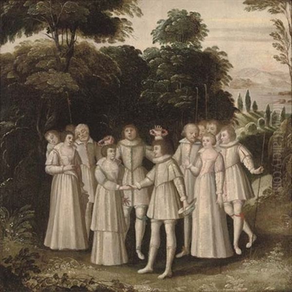 A Wooded Landscape With A Marriage Ceremony Oil Painting by Cornelis de Baellieur the Elder