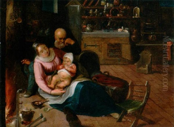 The Holy Family In A Kitchen Interior Oil Painting by Cornelis de Baellieur the Elder