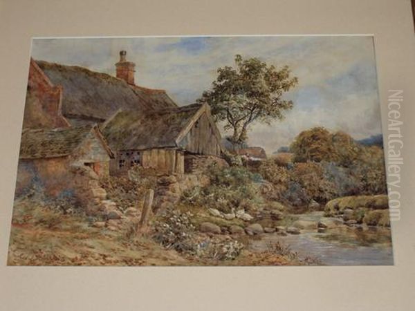 Old Barn With Ducks Before A Stream Oil Painting by Charles James Adams