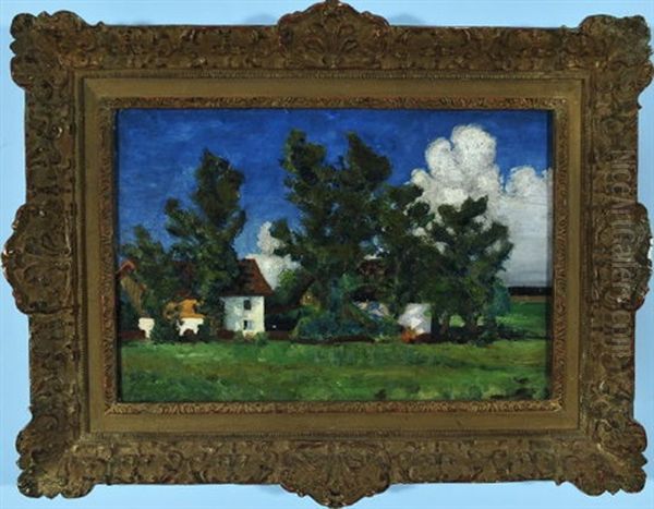 Sommerlandschaft Mit Hinter Baumen Verstecktem Gehoft Oil Painting by Fritz Baer