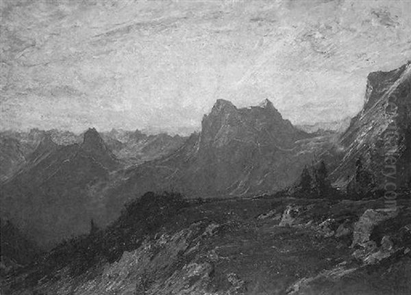 Abendstimmung Im Hochgebirge Oil Painting by Fritz Baer