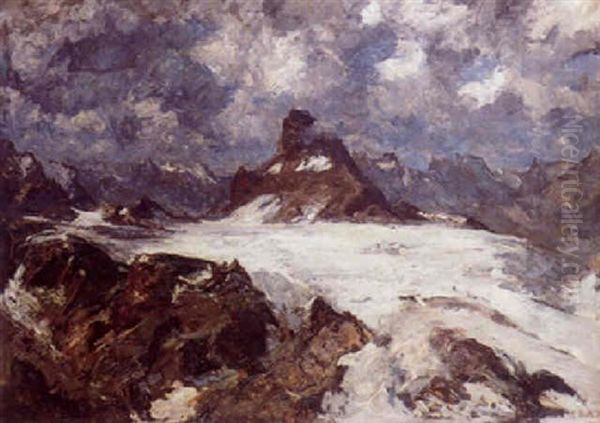 Hochgebirgslandschaft Mit Einem Bergmassiv (matterhorn?) Oil Painting by Fritz Baer