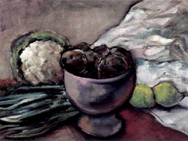 Stilleben Mit Obst Und Gemuse, Aufsatzschale Und Weisem Tuch Oil Painting by Oswald Baer