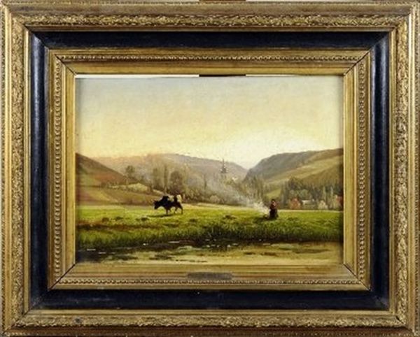 Paysage Avec Vache Et Fermiere Oil Painting by Felix de Baerdemaeker