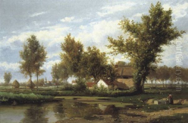 Rivierlandschap Met Hoeve Oil Painting by Felix de Baerdemaeker