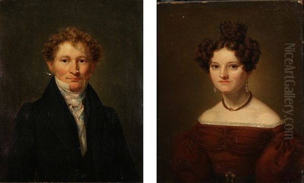 A Pair Of Portraits Of Ludvig Carsten Hauch And Wife Oil Painting by Emilius Baerentzen