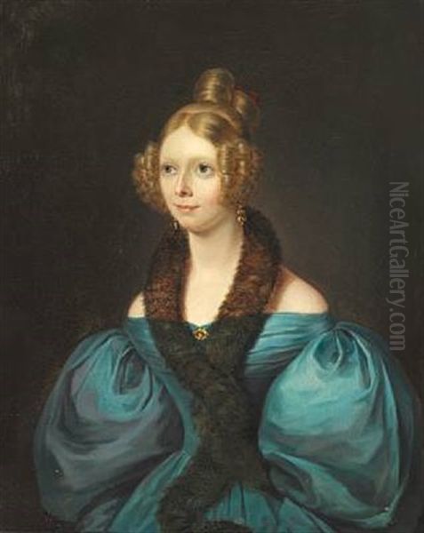 Portrait Of Baroness Mimi Lovenskiold. Presumably Marie Caroline Vilhelmine Lovenskiold (1821-1862) Oil Painting by Emilius Baerentzen