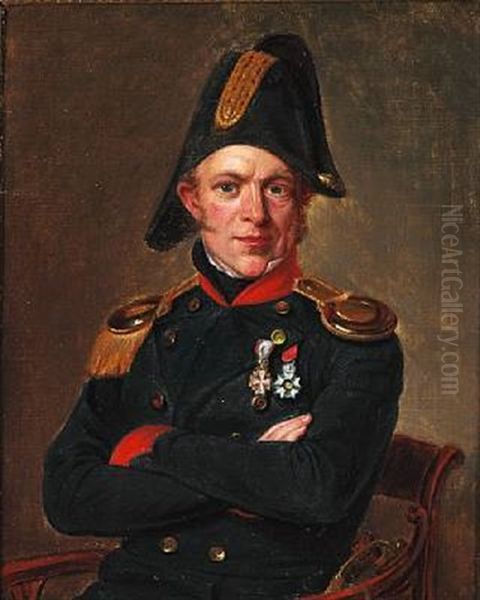 Portrait Of Naval Officer Soren Ludvig Tuxen (1790-1856) Oil Painting by Emilius Baerentzen