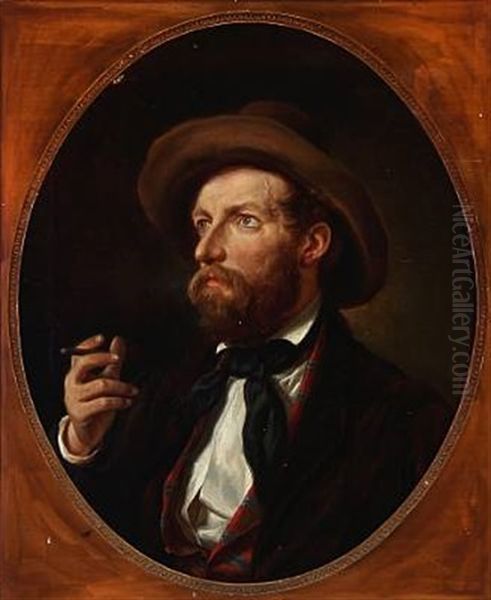 Portrait Of The Danish Painter Anders Lunde Oil Painting by Emilius Baerentzen