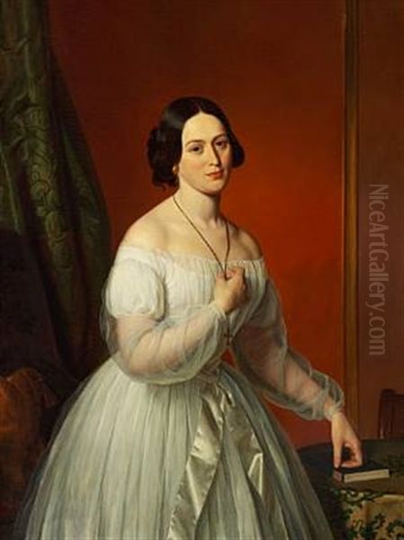 Portrait Of Clotildis Natalie Septima In A White Dress Oil Painting by Emilius Baerentzen