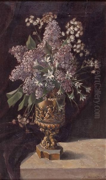 Stillleben Mit Wiesenblumen Und Flieder In Figural Gestalteter Vase Oil Painting by Franziska Baernreiter