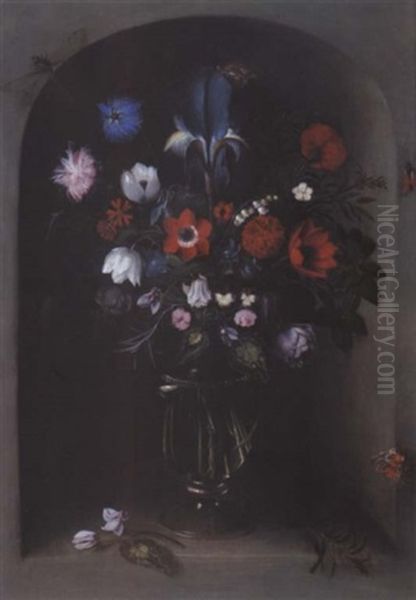 Stillleben Mit Blumen In Einer Glasernen Vase Oil Painting by Johannes Baers