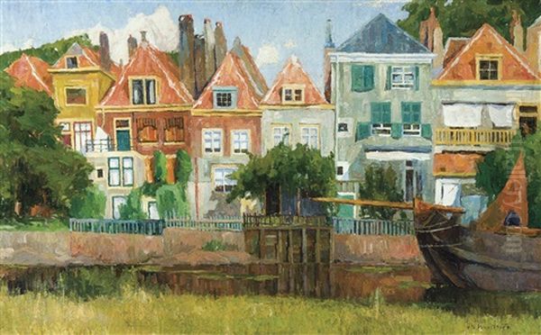 Canal Houses, Holland (ca. 1898-1899) Oil Painting by Albert Baertsoen