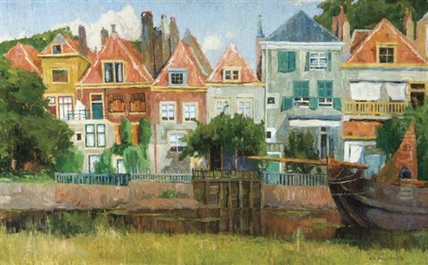 Maisons Le Long Du Canal, Hollande Oil Painting by Albert Baertsoen