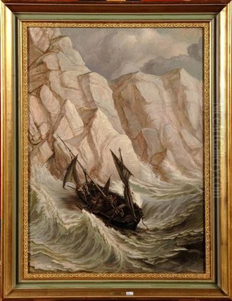 Bateau De Peche Dans La Tempete Oil Painting by Edgar (Alfred) Baes