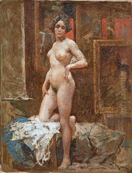 The Model Oil Painting by Emile Baes