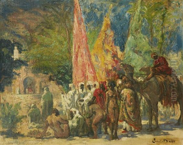 Ecole Belge Marchand D'esclaves Oil Painting by Emile Baes