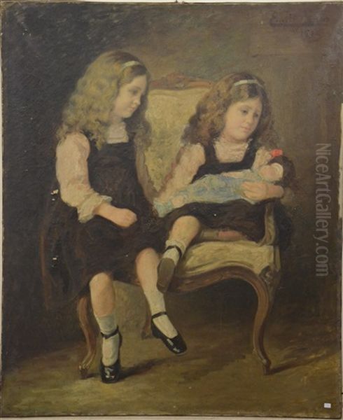 Deux Fillettes Oil Painting by Emile Baes