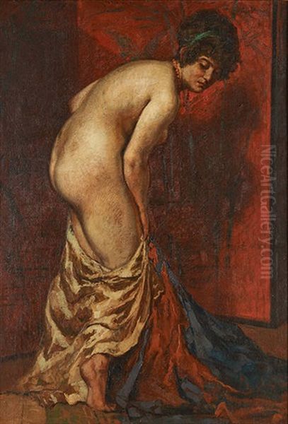 Nu Au Drape Oil Painting by Emile Baes