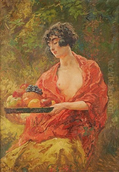 Jeune Femme Au Plateau De Fruits Oil Painting by Emile Baes