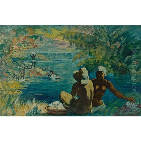 Au Bord De La Riviere Oil Painting by Emile Baes