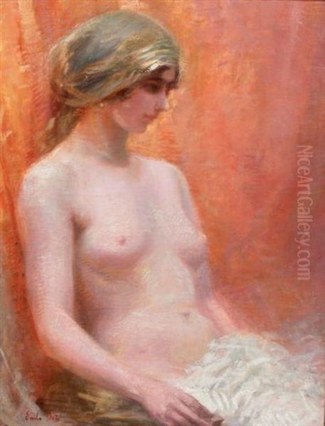 Femme Assise, Le Buste Decouvert Oil Painting by Emile Baes