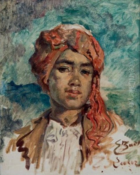 Portrait D'egyptien Oil Painting by Emile Baes