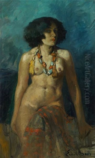 Nu Au Collier Oil Painting by Emile Baes