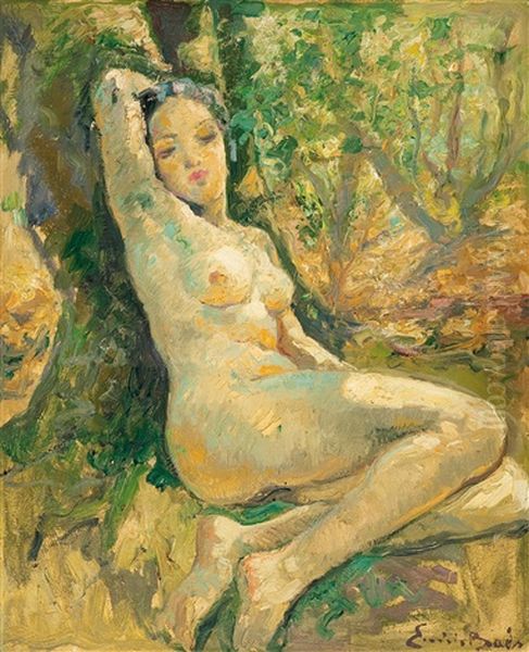 Dans Les Bois - Nu Assis Oil Painting by Emile Baes