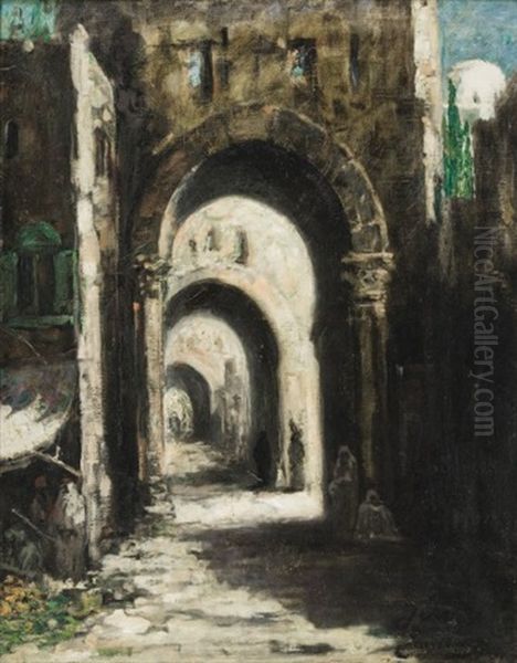 Rue A Jerusalem Oil Painting by Emile Baes