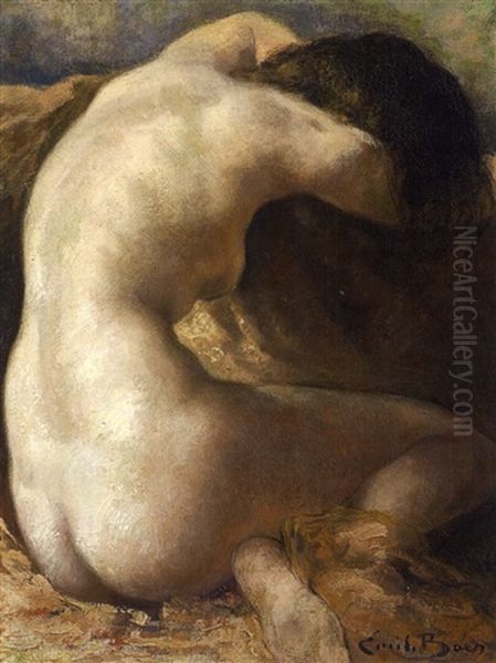 Femme Nue La Chevelure Denouee Oil Painting by Emile Baes