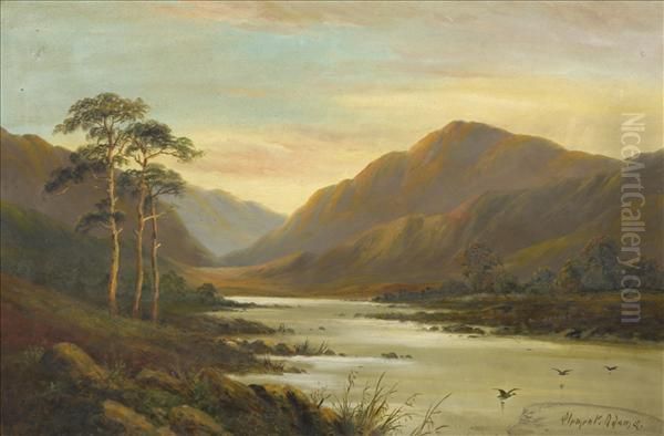 Evening Andmorning, Highland Loch Scenes A Pair, Oil On Canvas One Signedlower Left, The Other Lower Right 50cm X 76cm Oil Painting by Clement Adams