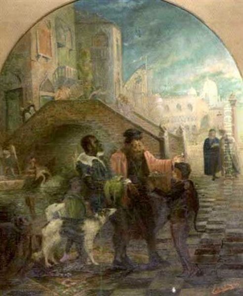 Marchands Ambulants A Venise Oil Painting by Emile Baes