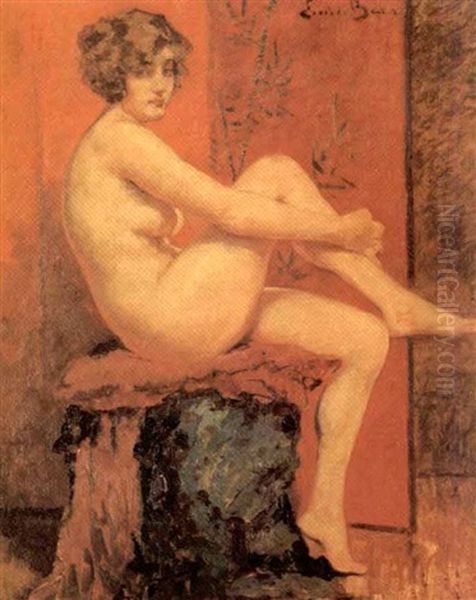 Nude Seated Woman Oil Painting by Emile Baes