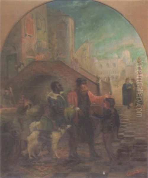 Marchands Ambulants A Venise Oil Painting by Emile Baes