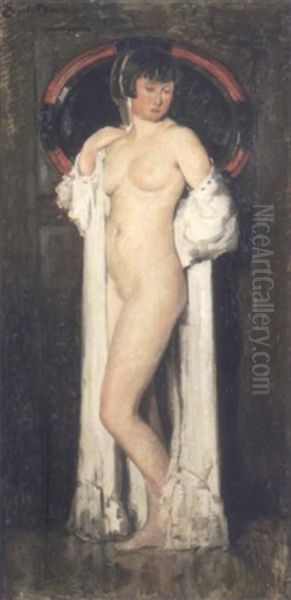 Nu Au Drape Blanc Oil Painting by Emile Baes