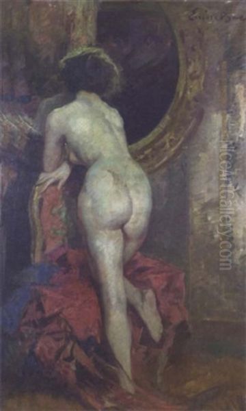 Devant Le Miroir Oil Painting by Emile Baes