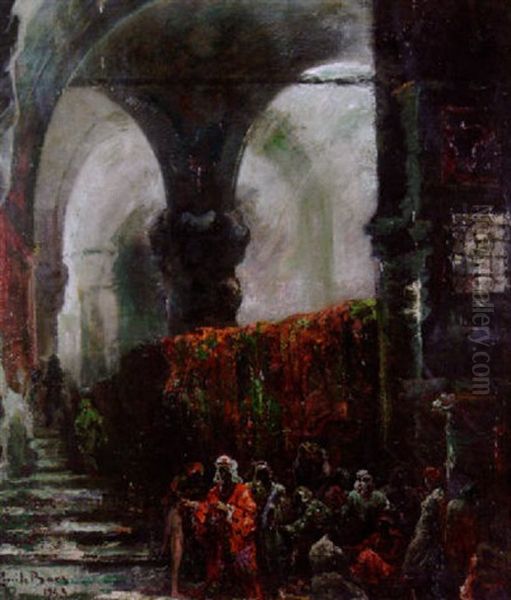 Sklavenmarkt In Jerusalem Oil Painting by Emile Baes