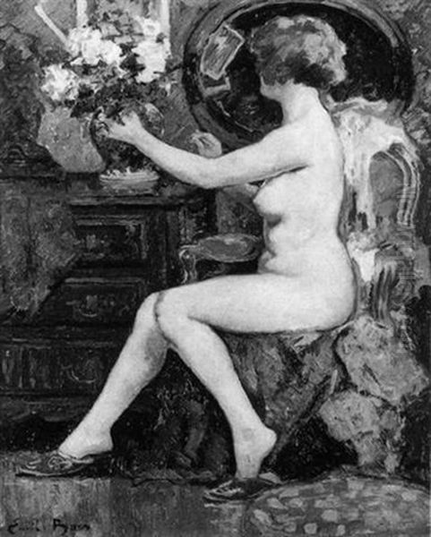 Femme Nue Au Vase De Fleurs Oil Painting by Emile Baes