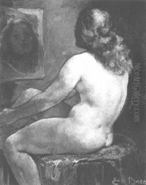 A Nude In Front Of A Mirror Oil Painting by Emile Baes