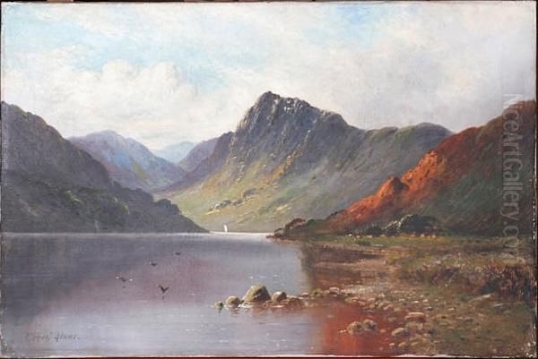 A Pair, Highland Loch Scenes Oil Painting by Clement Adams