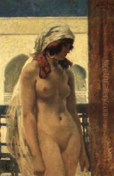 Nu Ou Au Balcon Du Patio Oil Painting by Emile Baes